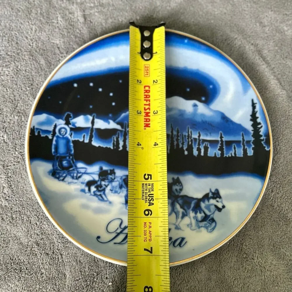 Vibrant Blue Alaska Still Life Snow Dogs Scenery Mountains Whimsy Sky Wall Plate